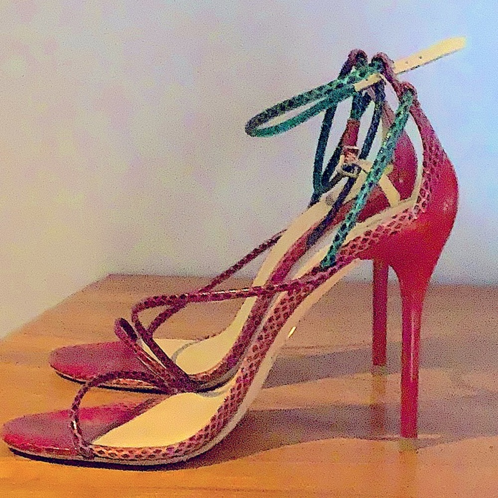Brian Atwood Multi - Color Strappy Snakeskin Stilettos